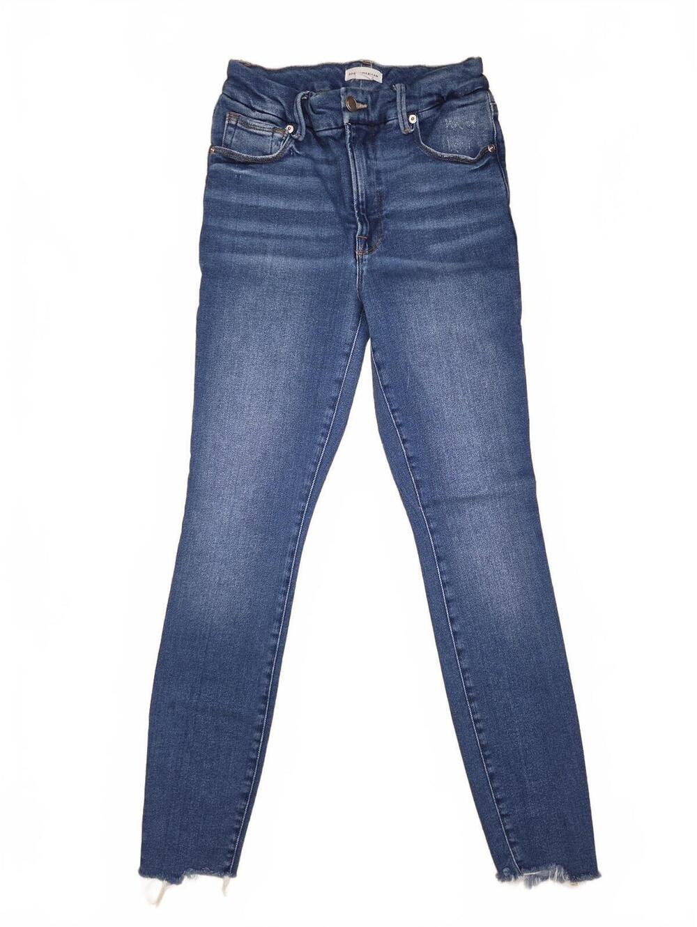 Good American High Rise Raw Hem Skinny Denim Jeans Womens Size 2 26